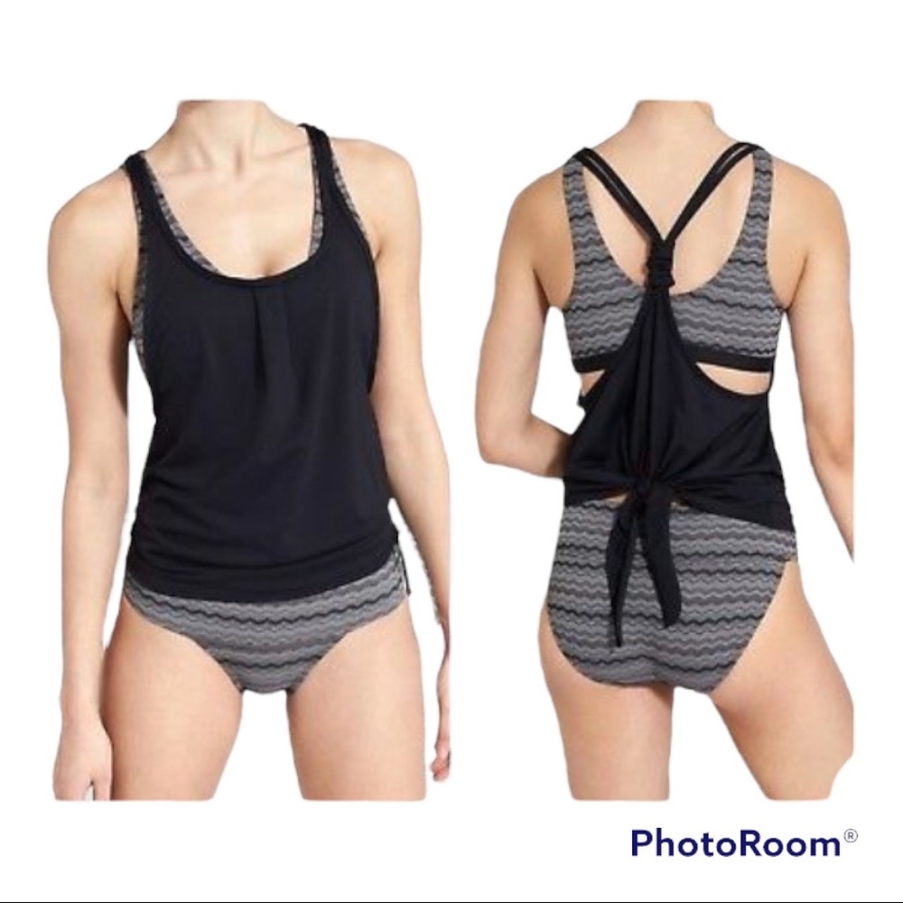Athleta Jacquard Back Tie Blousy Tankini Swim